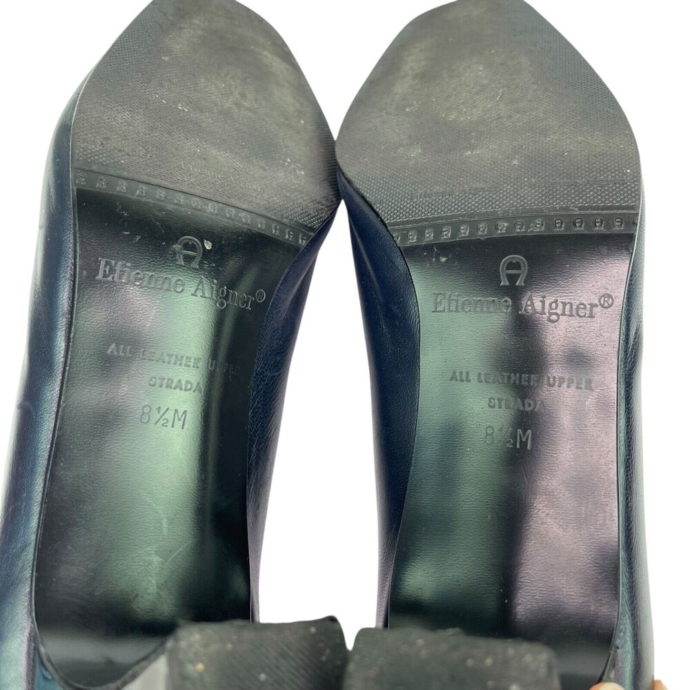 Etienne Aigner Navy Blue Leather Brown Toe Pumps Heels Women's Sz 8.5 M - Picture 6 of 16